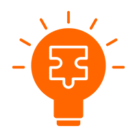 03 Orange lightbulb with puzzle piece inside.